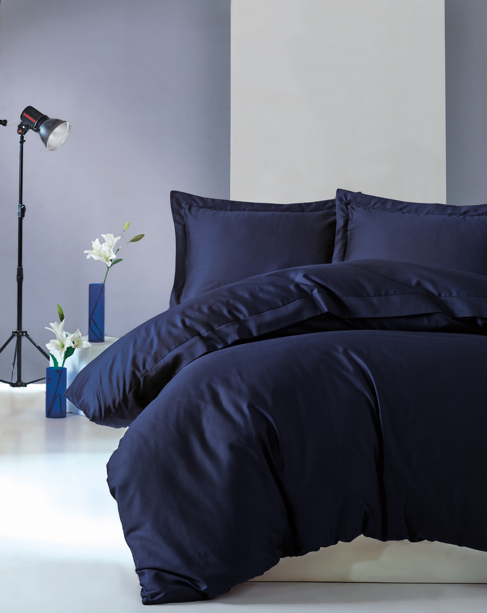 Elegant 2-persoons dekbedovertrekset 200x220cm satijn marineblauw