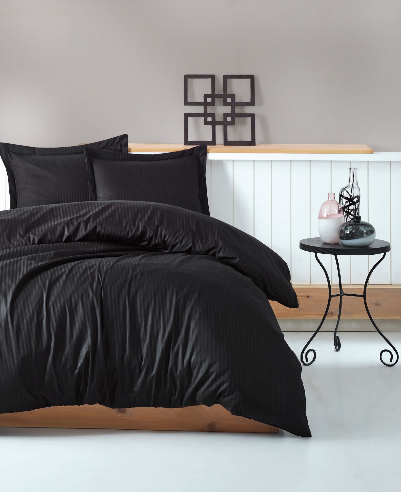 Elegant Stripe 2-persoons dekbedovertrekset 200x220cm satijn zwart