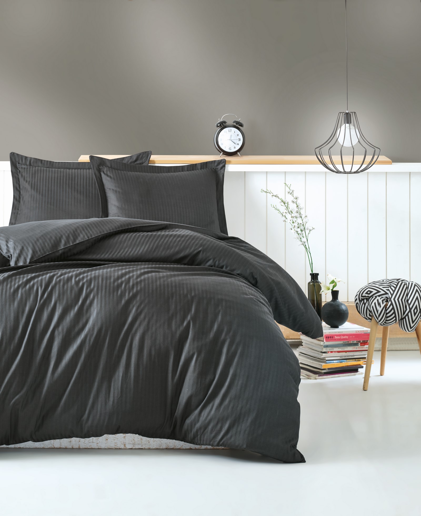 Elegant Stripe 2-persoons dekbedovertrekset 200x220cm satijn antraciet