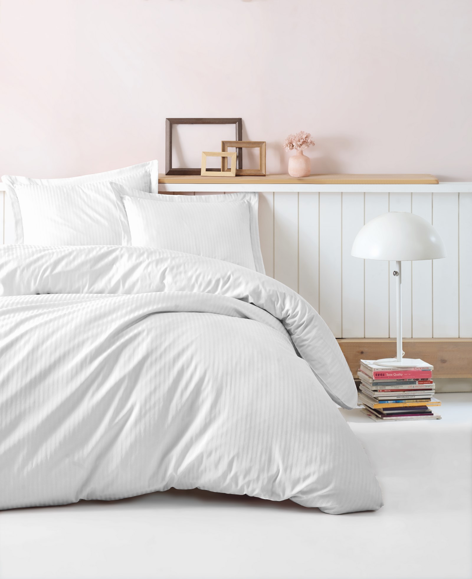 Elegant Stripe 2-persoons dekbedovertrekset 200x220cm satijn wit