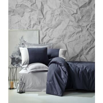 Cottonbox Plain Line ranforce çift kişilik nevresim takımı lacivert/gri