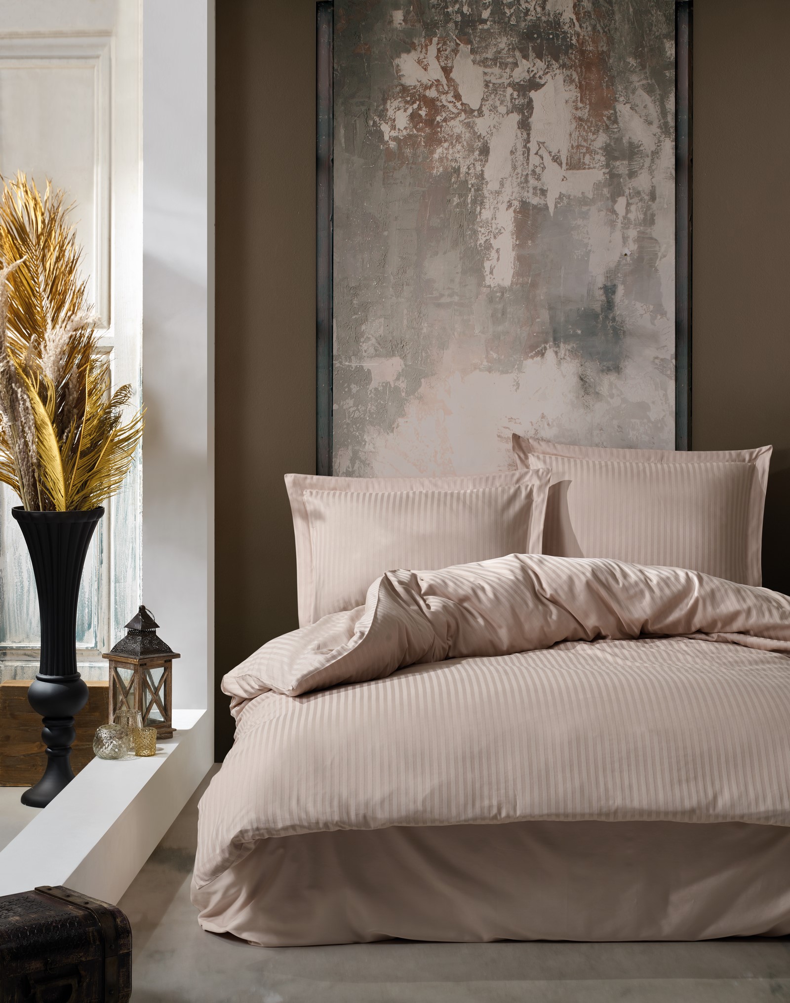 Elegant Stripe 2-persoons dekbedovertrekset 200x220cm satijn beige