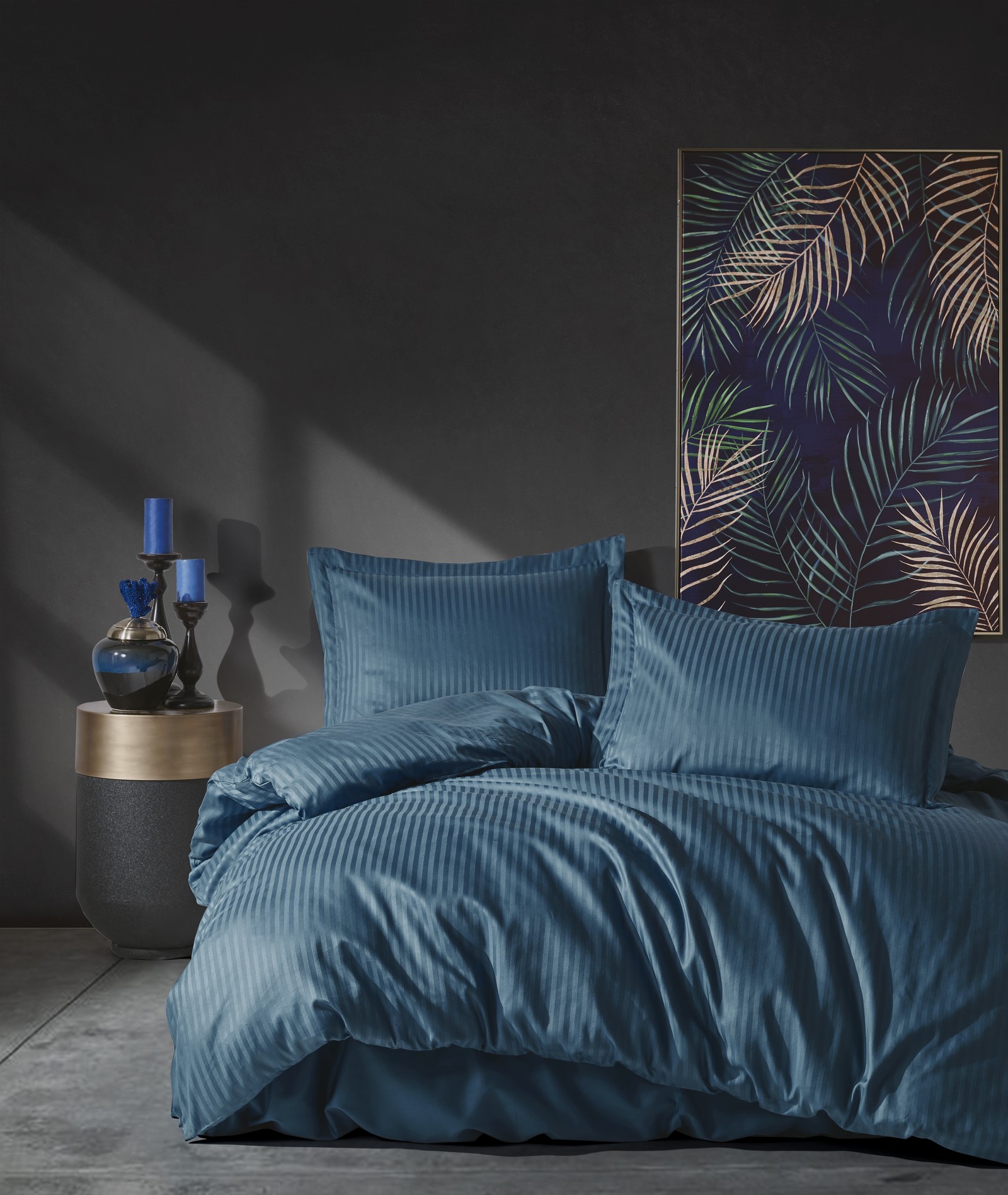 Elegant Stripe 2-persoons dekbedovertrekset 200x220cm satijn blauw