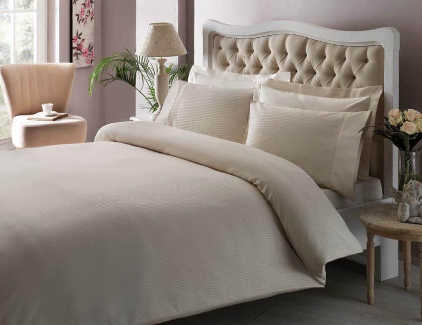 Stripe saten 2-persoons dekbedovertrekset 200x220cm crème