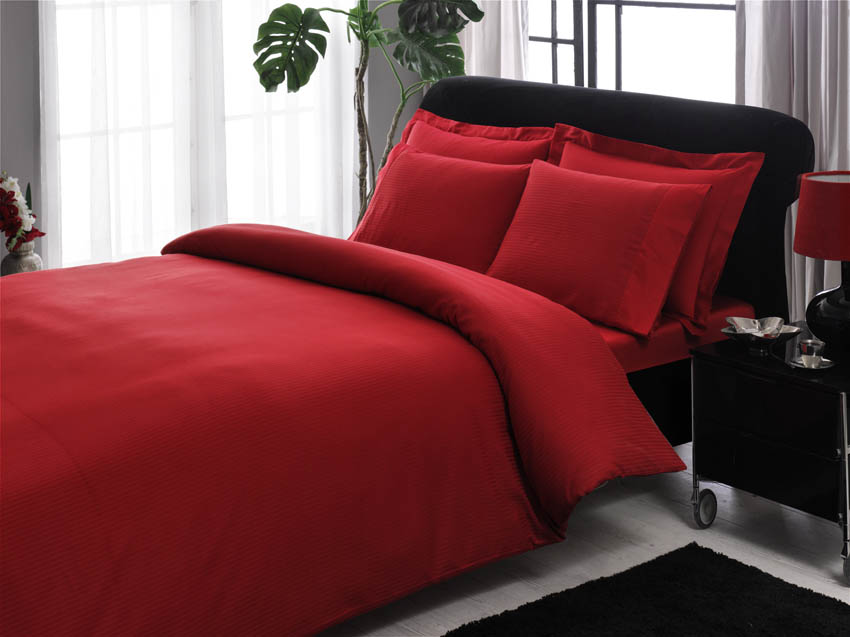 Stripe saten 2-persoons dekbedovertrekset 200x220cm rood