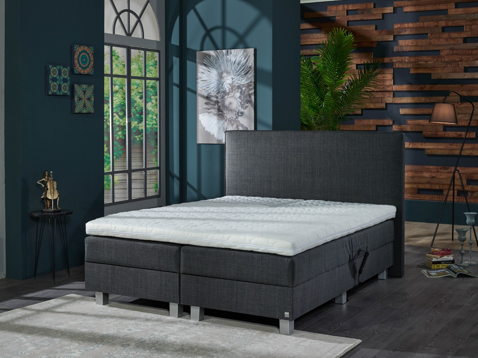 Boston elektrische boxspring 160x200cm antraciet met Hybrid topper