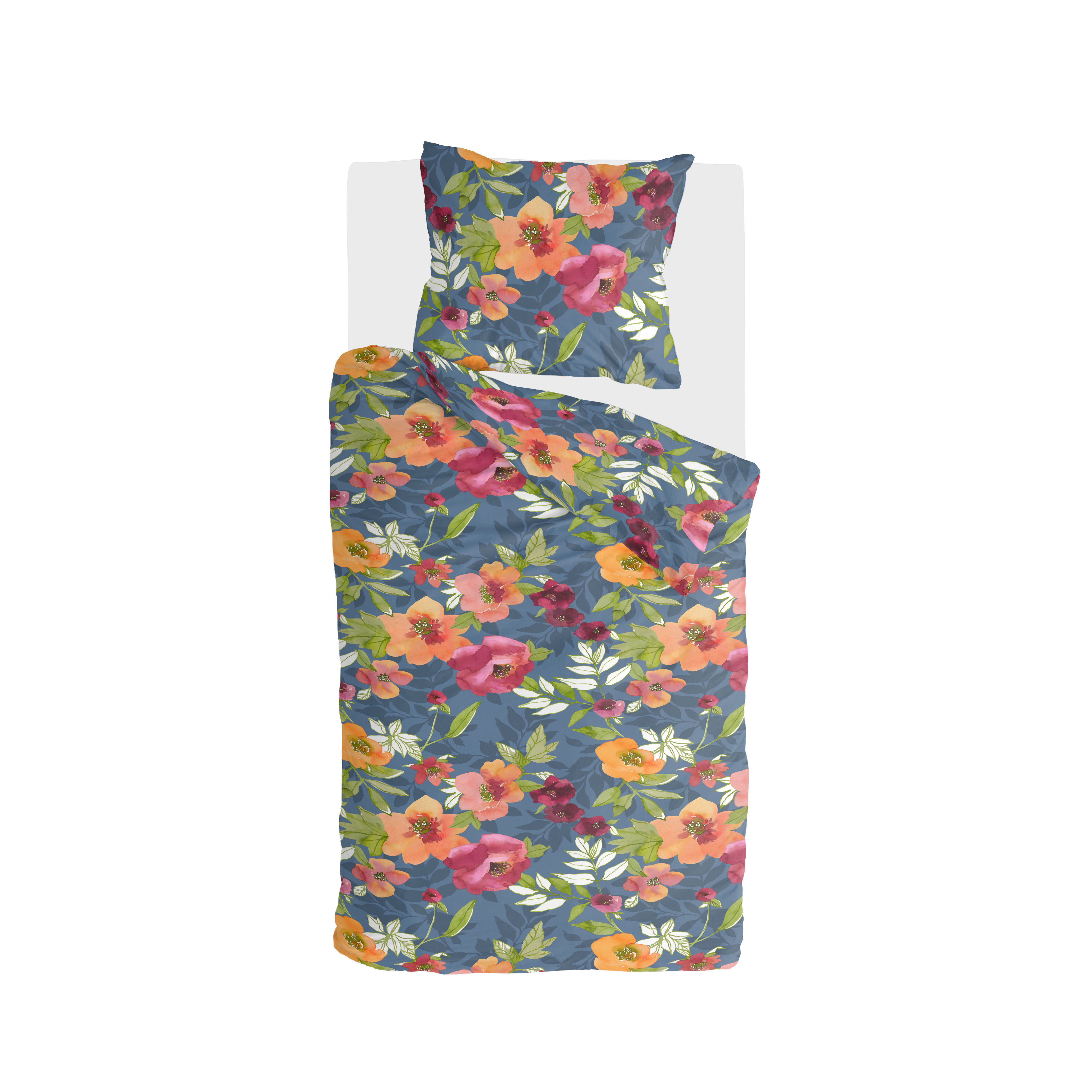 Flowering Peonies dekbedovertrek 135x200cm blauw