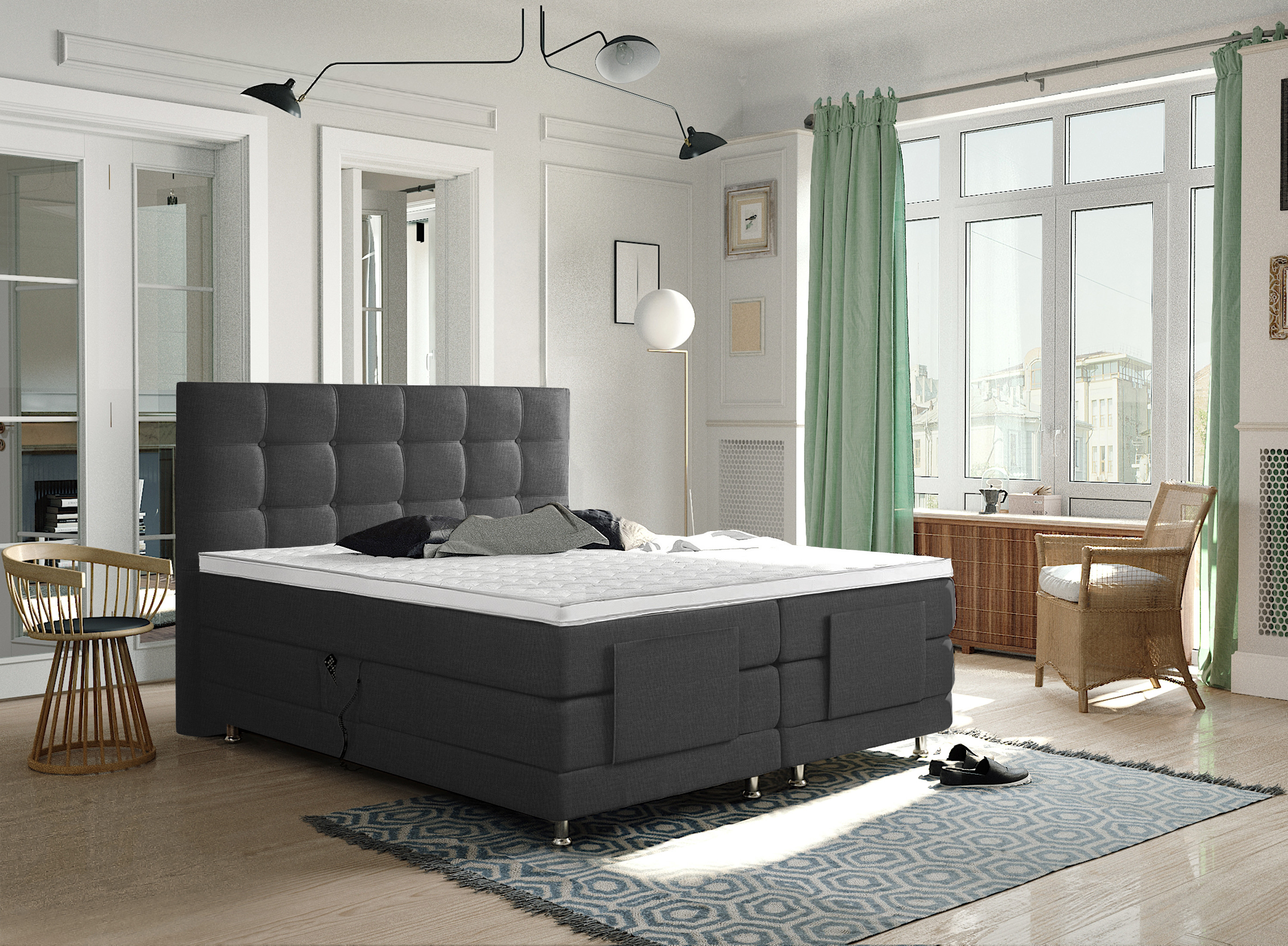 Arizona 1.0 elektrische boxspring 140x200cm antraciet met NASA topper