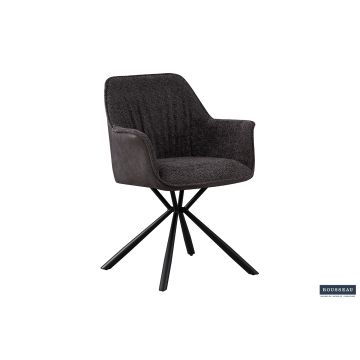 Luno Eetkamerstoel met Armleuning – Bouclé – Grijs Kunstleer Rug – Lichtgrijs