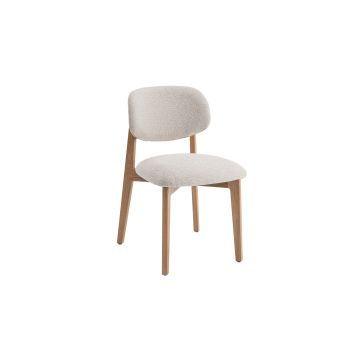 Caren Houten Eetkamerstoel – Massieve Eik – Stof – Beige