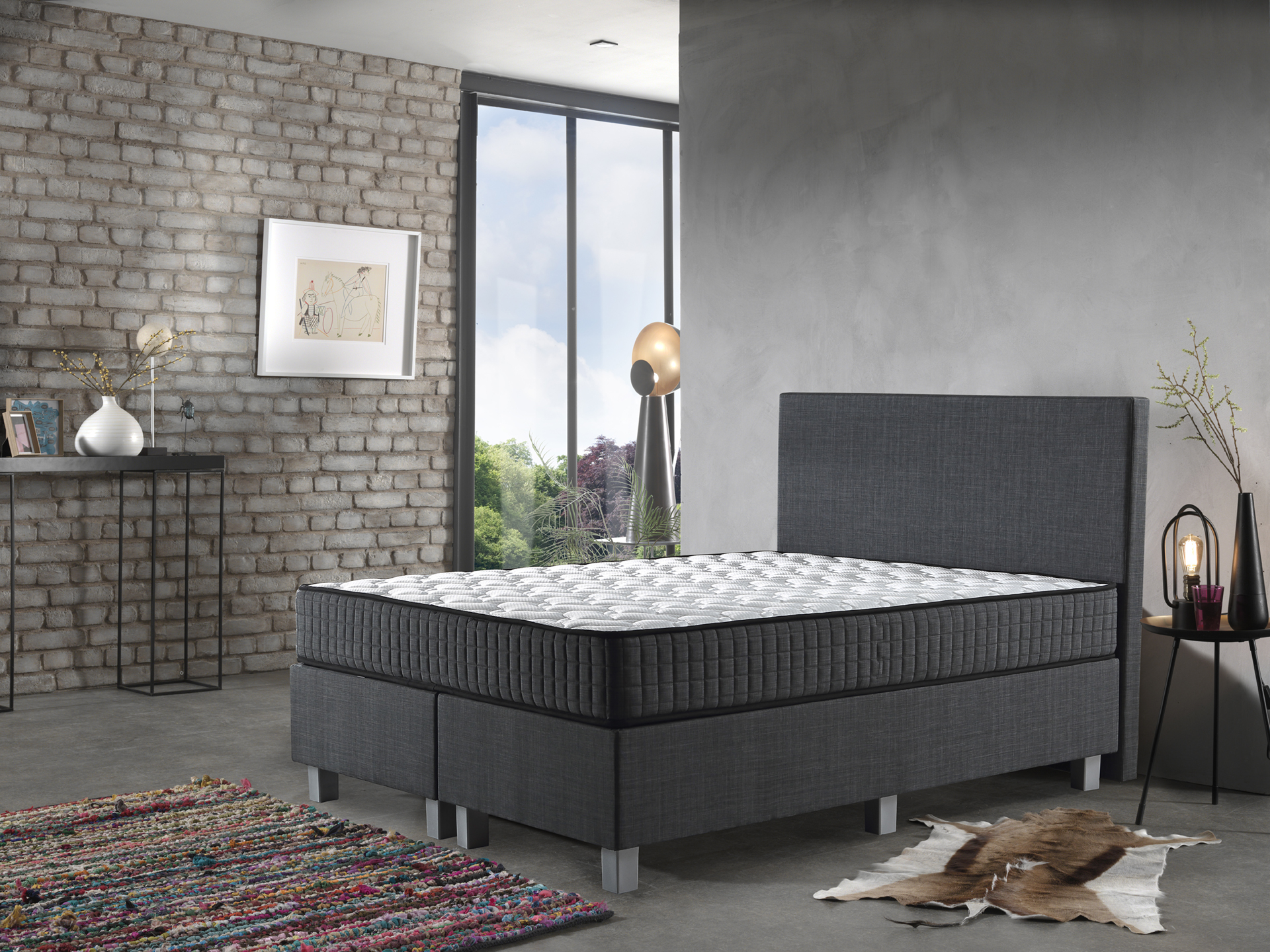 Space opbergboxspring 140x200cm antraciet met NASA topper
