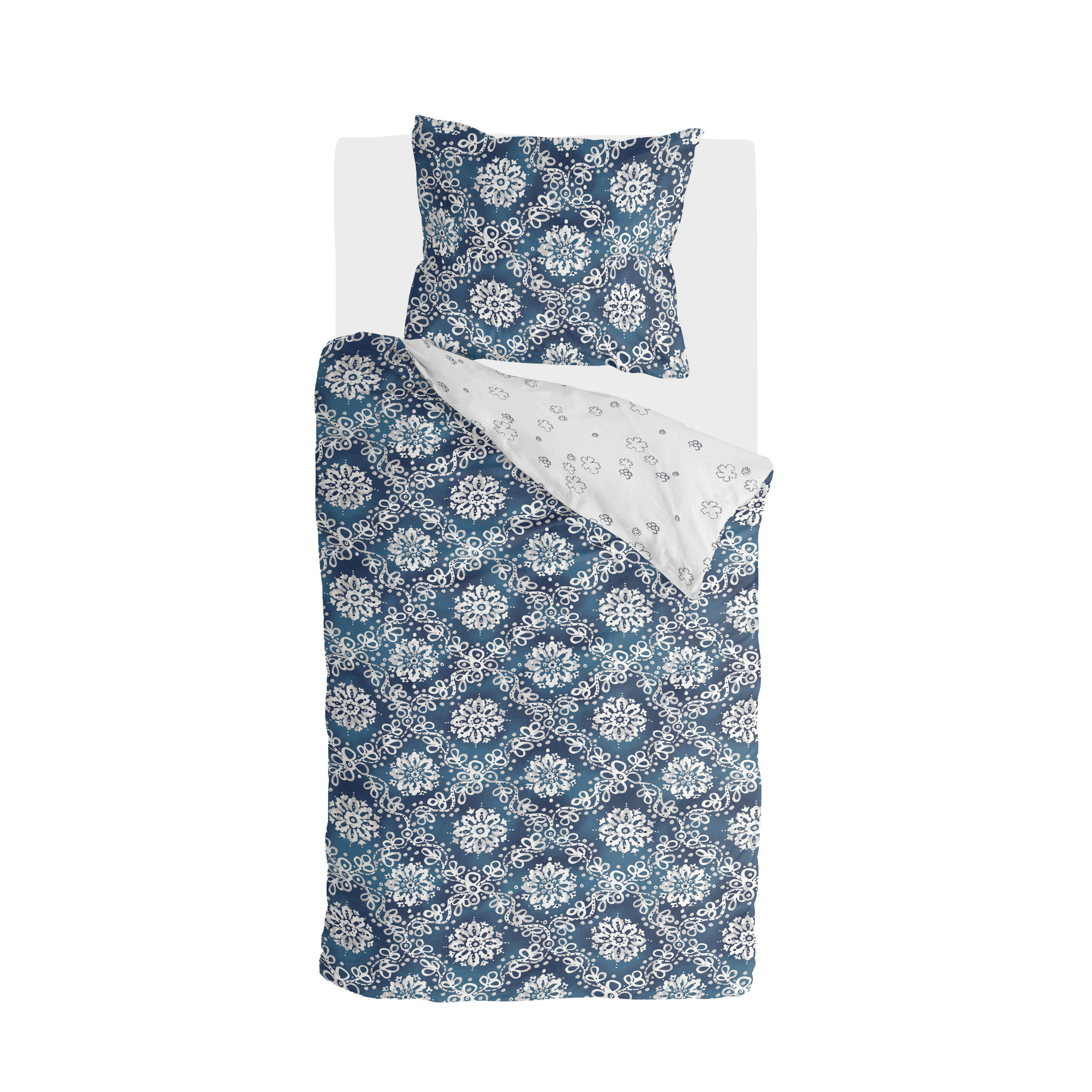 Crossed Flowers dekbedovertrek 140x220cm blauw/off-white