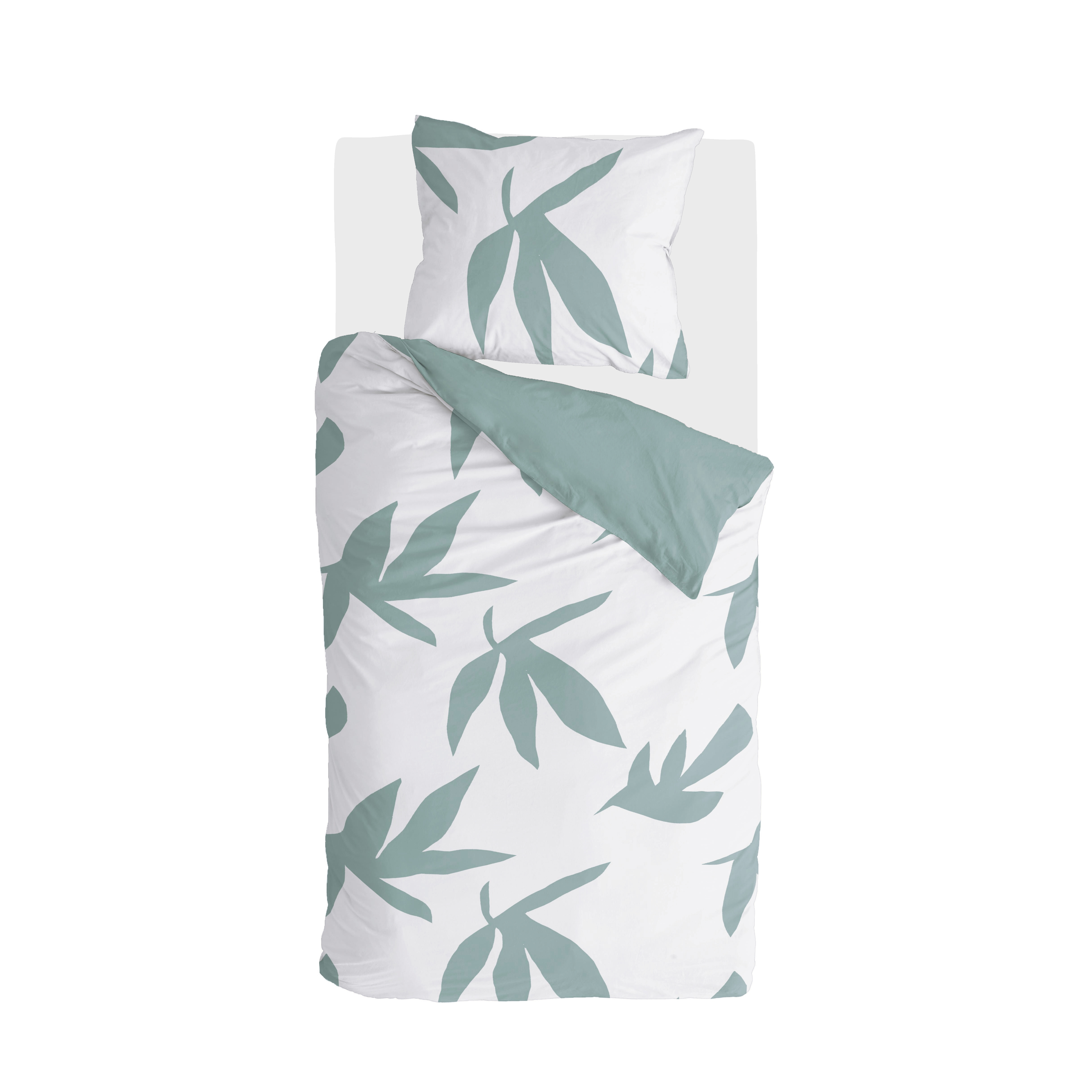 Simple Leaves dekbedovertrek 140x220cm gebroken wit/groen
