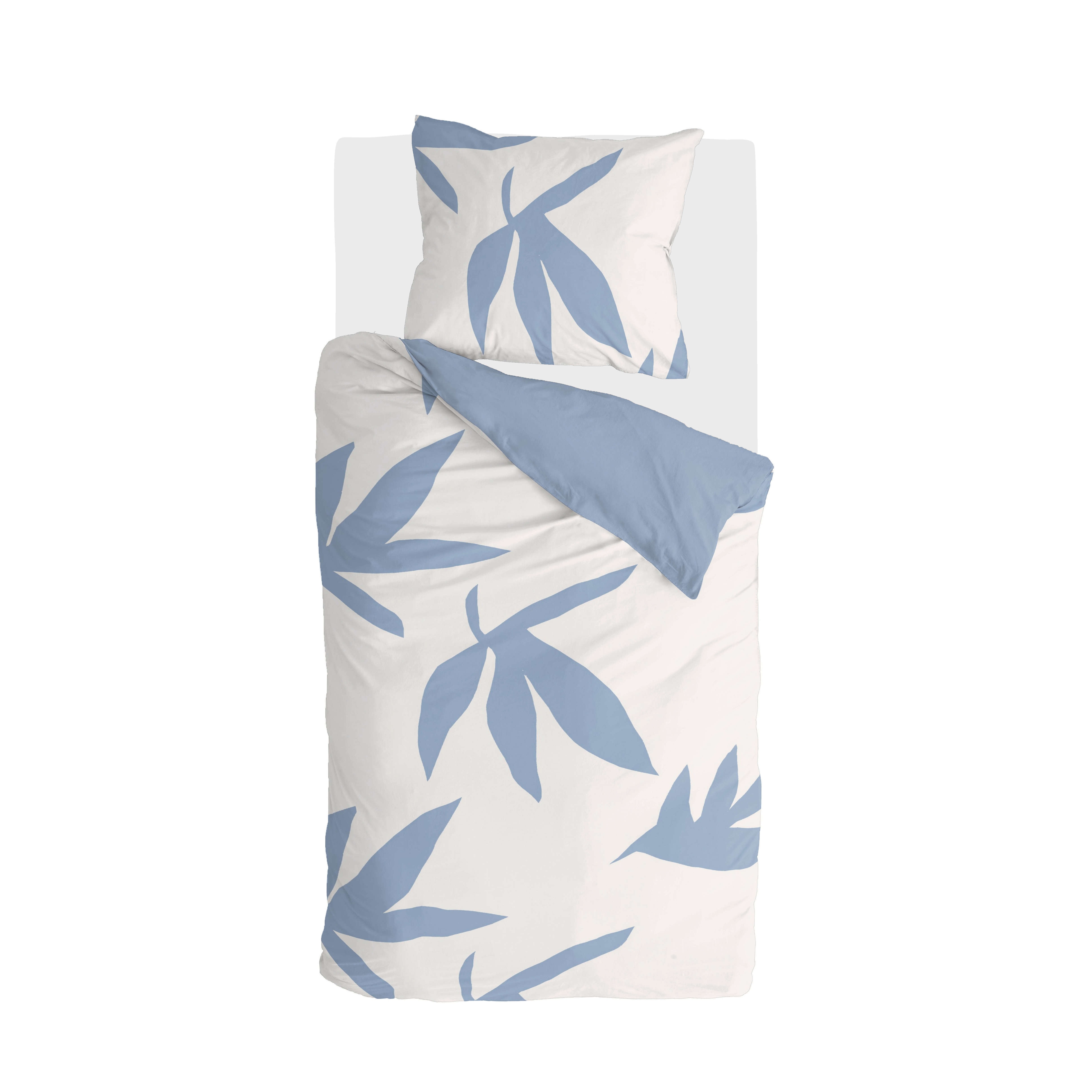 Simple Leaves dekbedovertrek 155x220cm gebroken wit/jeans blauw