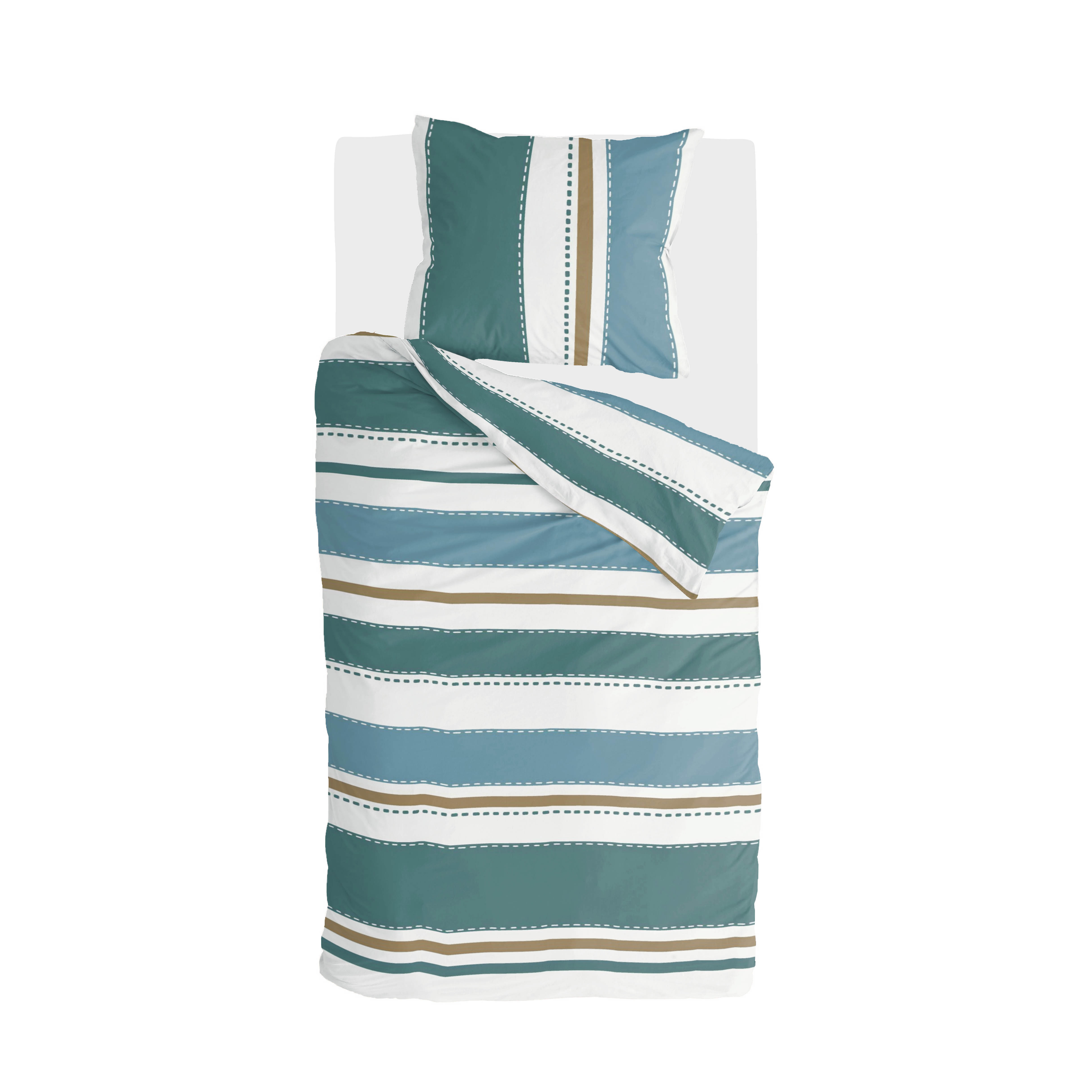 Stripes & Stitches dekbedovertrek 140x220cm groen