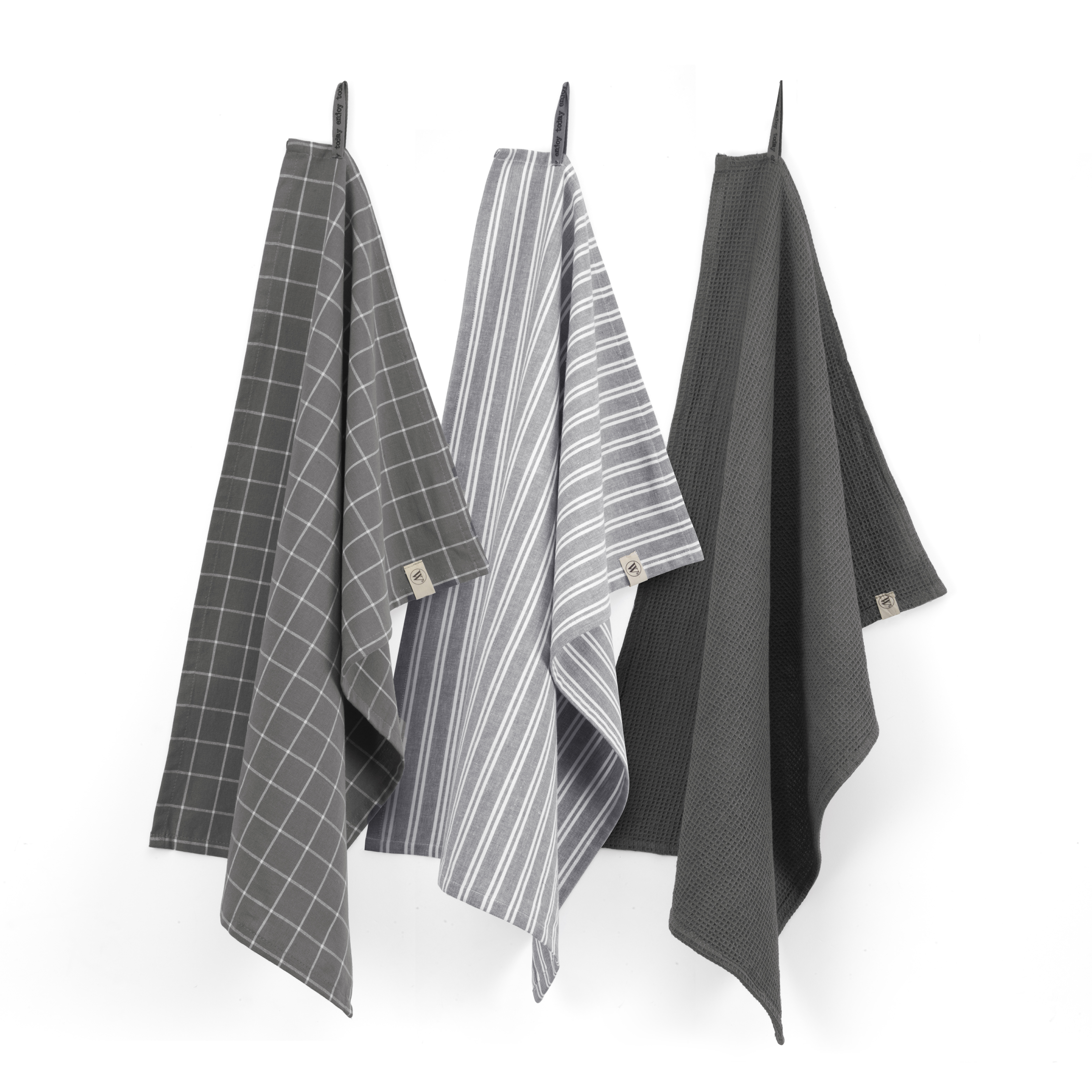 Dry with Cubes Uni, Stripes & Blocks keukenset 50x70cm off-black (3 stuks)