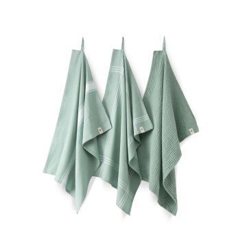 Blocks & Lines keuken- en theedoekenset 50x70cm groen (3 stuks)