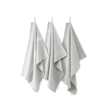 Blocks & Lines keuken- en theedoekenset 50x70cm lichtgrijs (3 stuks)