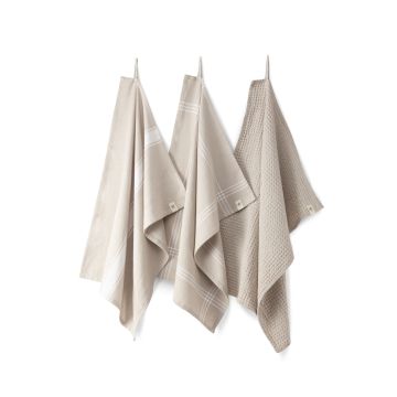 Blocks & Lines keuken- en theedoekenset 50x70cm zandkleur (3 stuks)