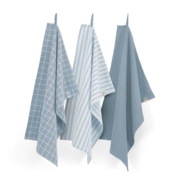 Dry with Cubes Uni, Stripes & Blocks keukenset 50x70cm jeans blauw (3 stuks)