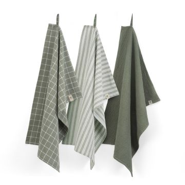 Dry with Cubes Uni, Stripes & Blocks keukenset 50x70cm legergroen (3 stuks)