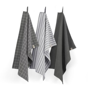 Dry with Cubes Uni, Stripes & Blocks keukenset 50x70cm off-black (3 stuks)