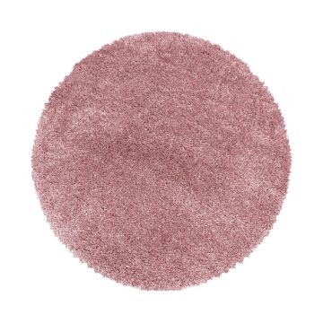 Fluffy Shaggy vloerkleed hoogpolig rond Ø 80cm roos