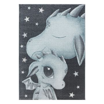 Funny Dragon tapis chambre d'enfant poils ras rectangle 80x150cm bleu
